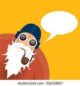 vector biker santa claus with smoking pipe. Christmas hipster poster for party or greeting card. vector bad santa