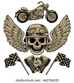 Vector biker set Hand drawn elements Repair Garage Motorcycle Biker Rider Freedom