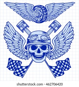 Vector biker set Hand drawn elements Repair Garage Motorcycle Biker Rider Freedom