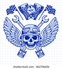 Vector biker set Hand drawn elements Repair Garage Motorcycle Biker Rider Freedom
