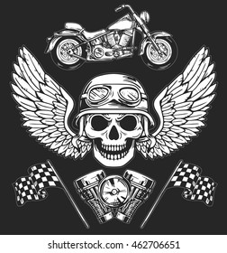 Vector biker set Hand drawn elements Repair Garage Motorcycle Biker Rider Freedom