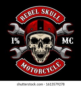 vector of biker skull with vintage helmet and tools, suitable for motorcycle club logo