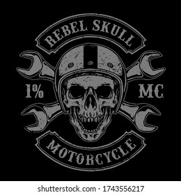 vector of biker skull with vintage helmet and tools, suitable for motorcycle club logo