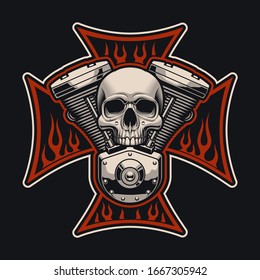 Vector Biker's Cross With A Motorcycle Engine. This Illustration Can Be Used As A Logo, Apparel Designs And Many Other Uses.