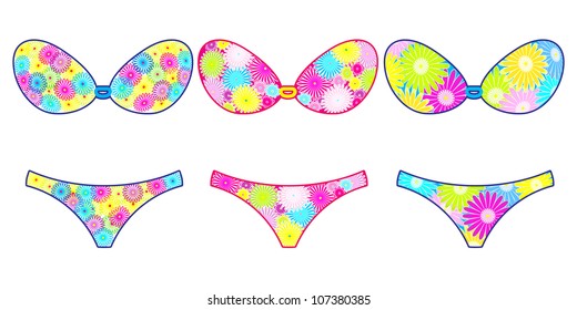Vector Bikini silhouette set (Flower Design)