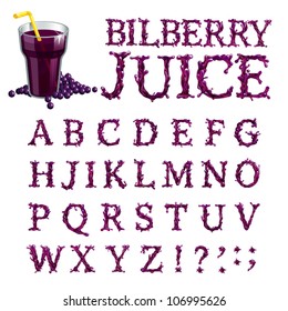 Vector bilberry juice serif font, abc a-z