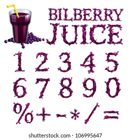 Vector bilberry juice serif font, numbers, digits