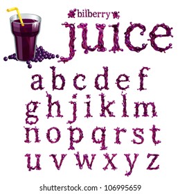 Vector bilberry  juice serif font, abc a-z