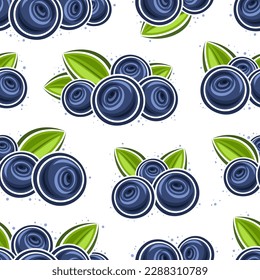 Vector Bilberry Seamless Pattern, repeating background with illustration of bilberry still life composition with green leaves for wrapping paper, group of flat lay bilberry fruits on white background