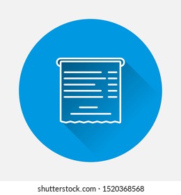 Vector bill icon on blue background. Flat image with long shadow.