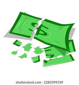A vector of a bill torn into two parts and another bill torn into small pieces
