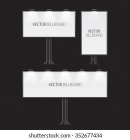 Vector billboard mockup. Set of realistic vector outdoor boards in different sizes. White billboard.