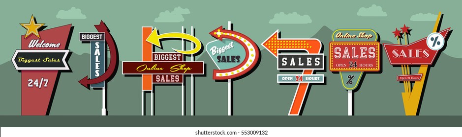 Vector Billboards Signboards Set American Design Style