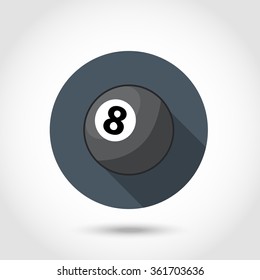 Vector Billiard ball icon,sign,symbol,pictogram in flat style with long shadow isolated on a circle.Concept for web banners and printed materials