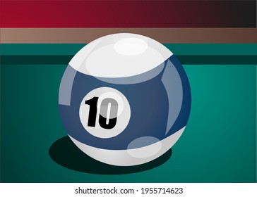 Vector de la bola de billar número 10 en color blanco azul