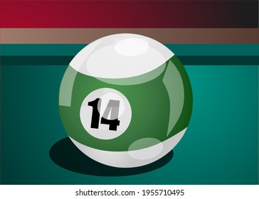 Vector de la bola de billar número 14 en color blanco verde