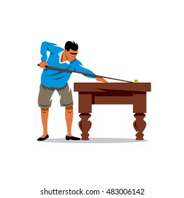 Vector Billiard Cartoon Illustration. Man with cue. Isolated on a white background