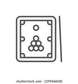 Vector billiards, table with cue and balls line icon. Symbol and sign illustration design. Isolated on white background