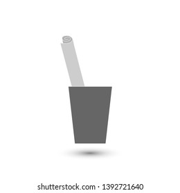 Vector bin with paper icon. Trash, garbage can symbol. For design, advertising banner