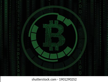 Vector :Binary code and electronic circuit inside bitcoin logo