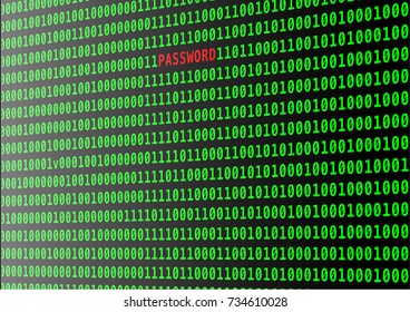 Vector binary code with Password text, cyber attack concept.