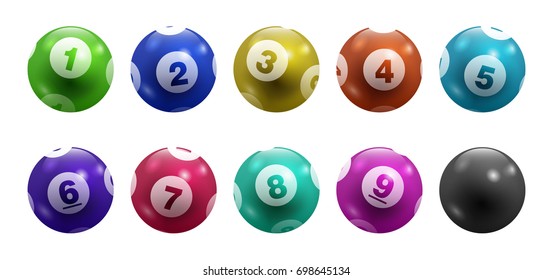 Vector Bingo / Lottery Colorful Number Balls 1 to 9 Set Isolated on White Background