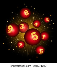 Vector Bingo / Lottery Number Balls Set on Exploding Star Burst Background