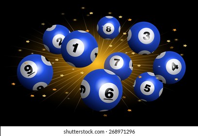 Vector Bingo / Lottery Number Balls Set on Exploding Star Burst Background