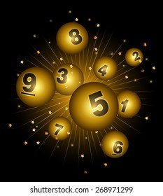 Vector Bingo / Lottery Number Balls Set on Exploding Star Burst Background