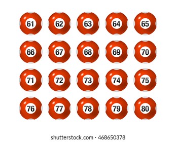 Vector Bingo / Lottery Number Balls Set  61 to 80