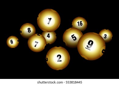 Vector Bingo / Lottery Number Balls Set on Background-GOLD