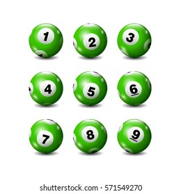 Vector Bingo / Lottery Number Balls Set on White Background-Green 1 to 9