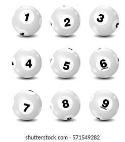 Vector Bingo / Lottery Number Balls Set on White Background-White 1 to 9