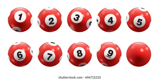 Vector Bingo / Lottery Number Balls 1 to 9 Set Isolated on White Background- Red
