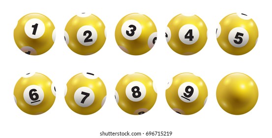 Vector Bingo / Lottery Number Balls 1 to 9 Set Isolated on White Background- Golden