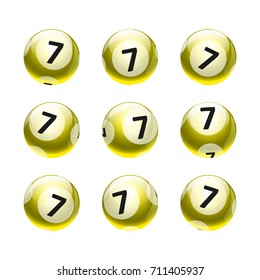 Vector Bingo / Lottery Number Balls Set Isolated on White Background- Yellow/Gold Theme Number 7
