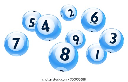 Vector Bingo / Lottery Number Blue Balls 1 to 9 Set Isolated on White Background