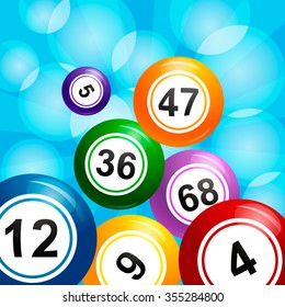 Vector Bingo / Lottery Number crumbles balls set on a blue background