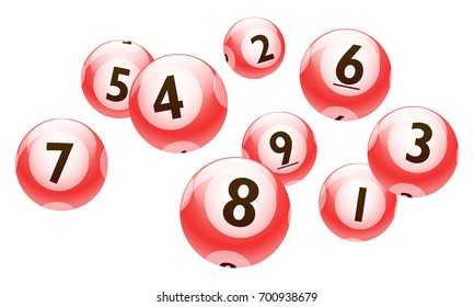Vector Bingo / Lottery Number Red Balls 1 to 9 Set Isolated on White Background