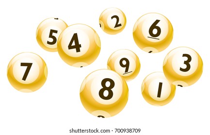 Vector Bingo / Lottery Number Yellow Balls 1 to 9 Set Isolated on White Background