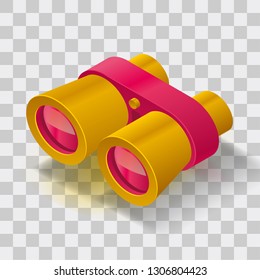 Vector Binoculars Icon in fullcolor isometric 3d style isolated. Usable for web site design, logo, app, UI, posters. Vector illustration, EPS10. 
