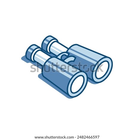 vector binoculars linear isometric icon, in color on white background, business vision or zoom