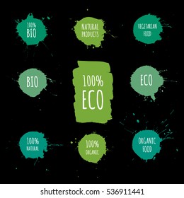 Vector bio, eco blots icons.
Organic logo and design elements set.
Abstract ink splashes. Hand drawn vector illustration.