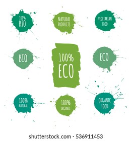 Vector bio, eco blots icons.
Organic logo and design elements set.
Abstract ink splashes. Hand drawn vector illustration.