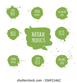 Vector bio, eco blots icons.
Organic logo and design elements set.
Abstract ink splashes. Hand drawn vector illustration.