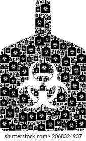 Vector biohazard bottle fractal is created from scattered fractal biohazard bottle parts. Recursive combination from biohazard bottle.