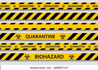 El peligro biológico del vector es el color amarillo de la cinta transparente aislada en fondo transparente. Cinta de cercas de seguridad. Gripe cuarentena. Peligro de advertencia de riesgo de gripe. Coronavirus pandémico global COVID-19