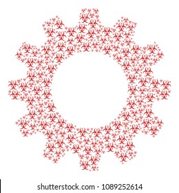 Vector biohazard icons are formed into cog figure. Engineering design concept constructed with biohazard objects.