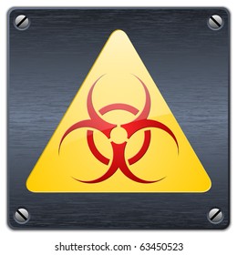 Vector biohazard sign on dark metal plate