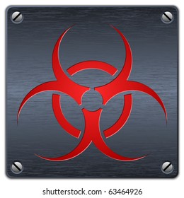 Vector biohazard sign on dark metal plate